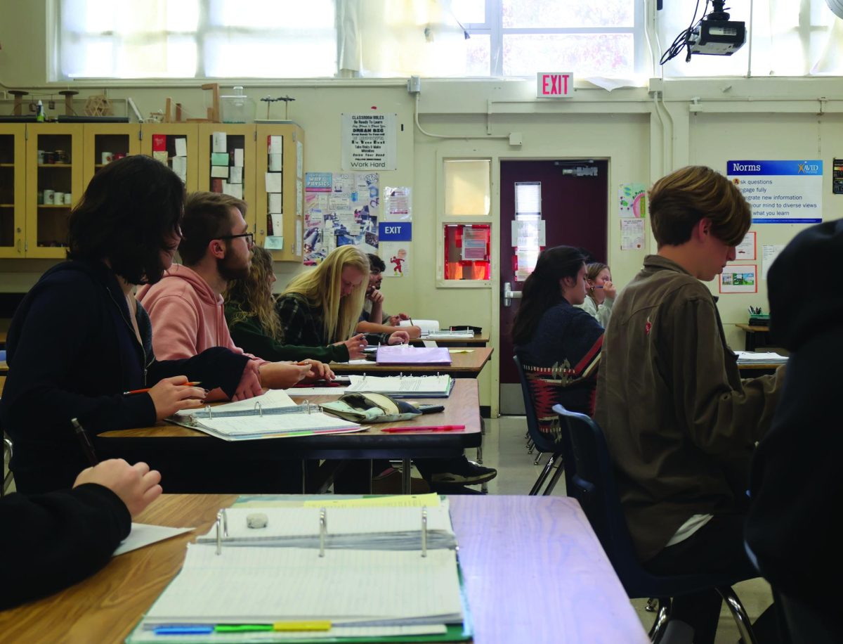 Mrs. Banerjee’s AP Physics class hard at work, photo by Ben Riley.