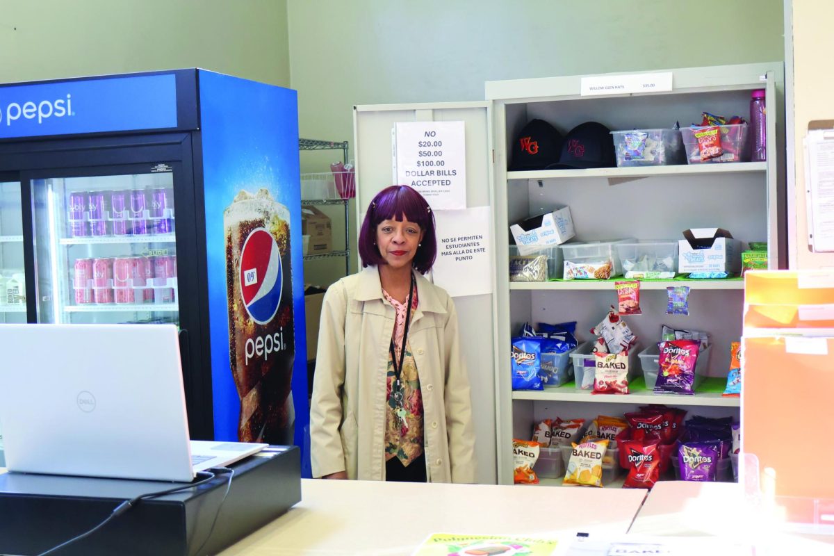 Mrs. Sharon Robinson hanging out in the student store, photo by Devon Rowe.