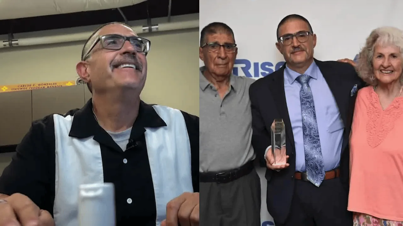 Carlos Gonzales speaks at a recognition event after 25 years of sobriety